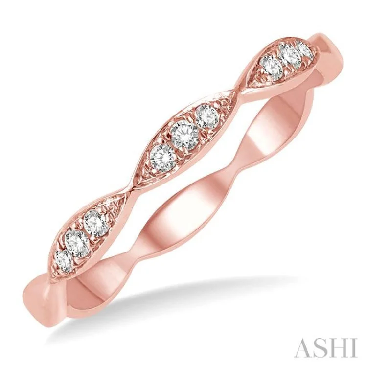 Custom Engagement Ring for Bride-1/10 ctw Marquise Lattice Round Cut Diamond Stackable Band in 14K Rose Gold