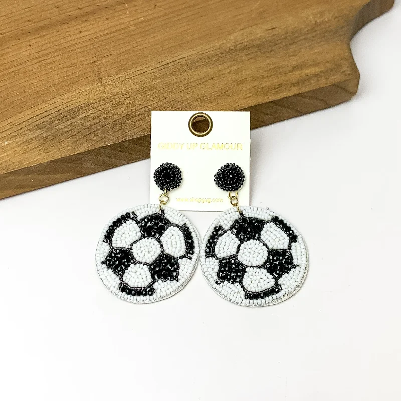 Pink Gemstone Earrings-Soccer Ball Circular Beaded Earrings in White