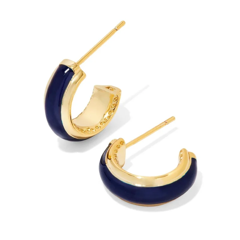 Luxury Bridal Earrings-Kendra Scott | Ainsley Gold Huggie Earrings in Navy Enamel