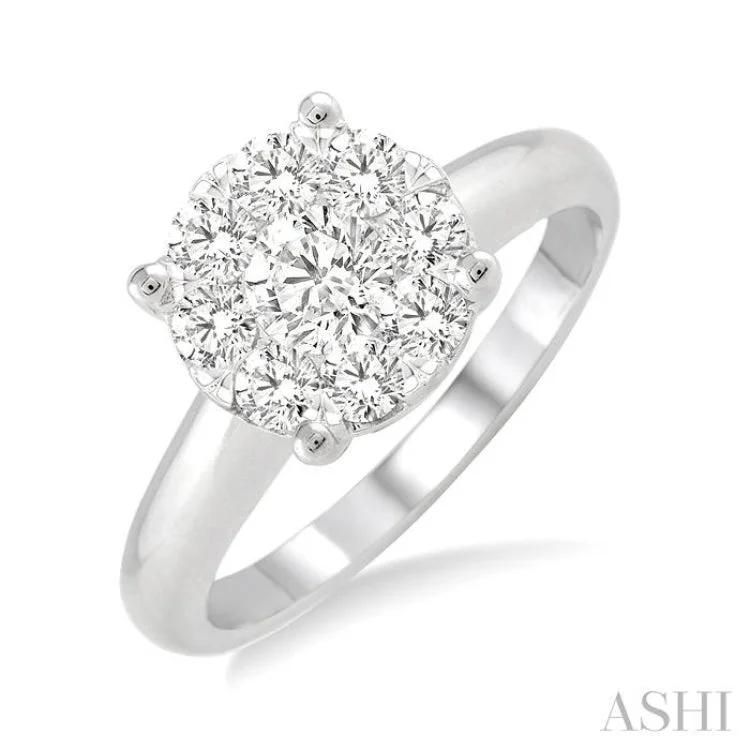 Custom Diamond Wedding Band-3/4 Ctw Lovebright Round Cut Diamond Ring in 14K White Gold