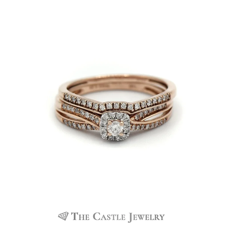 Dainty Gold Ring-Crown Collection .33CTTW Bridal Set in 10KT Rose Gold