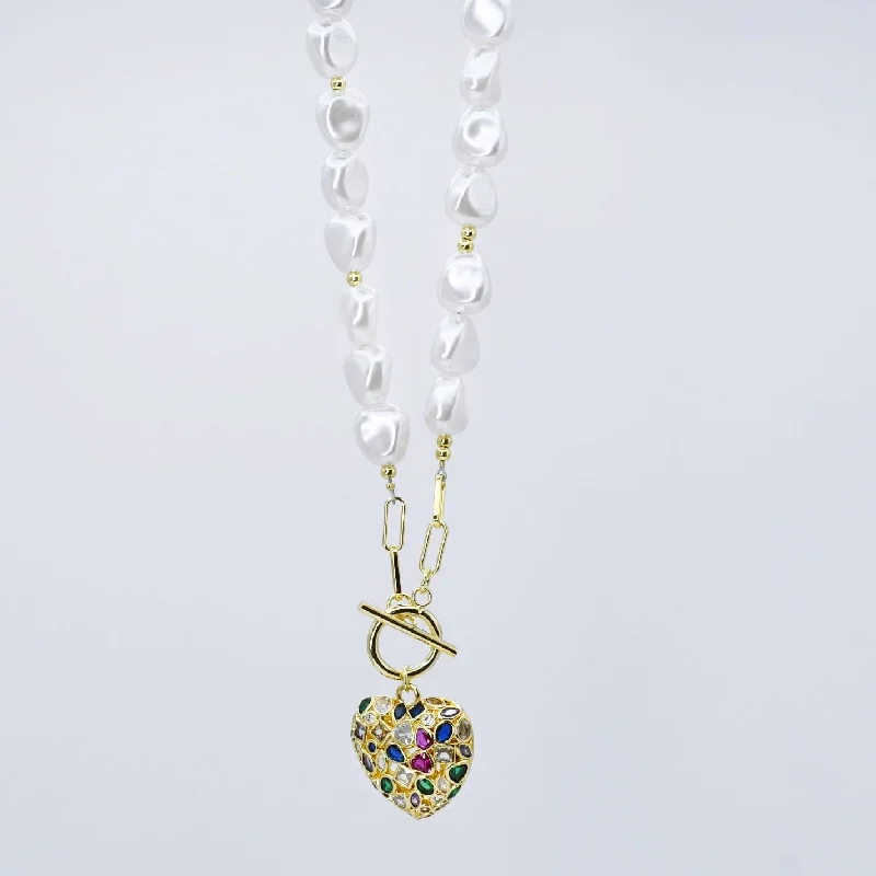 Elegant Heart Necklace-Radiant Pearl Heart Necklace M5