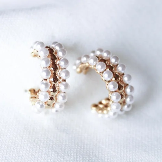 Artistic Drop Earrings-Kinsey Designs | Elsie Studded Gold Tone and Pearl Hoop Earrings