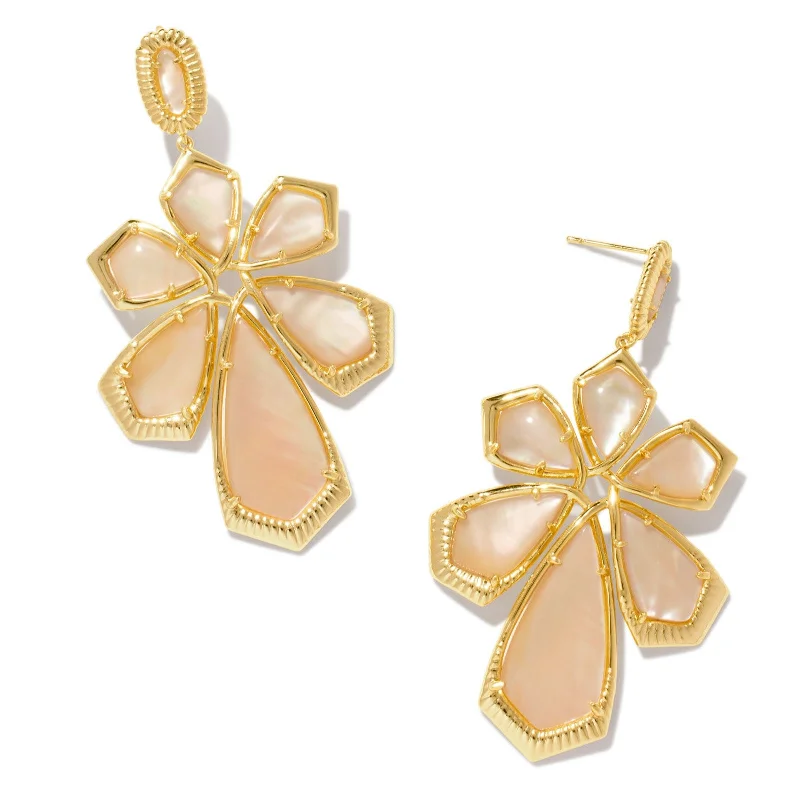 Pearl Drop Earrings-Kendra Scott | Layne Gold Statement Earrings in Golden Abalone