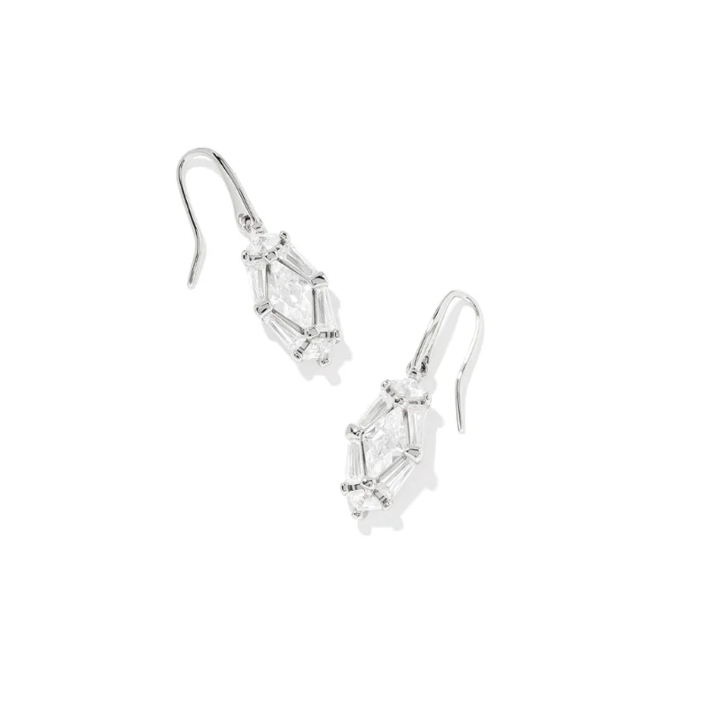 Retro Earrings for Women-Kendra Scott | Lindy Rae Lee Silver Drop Earrings in White Crystal