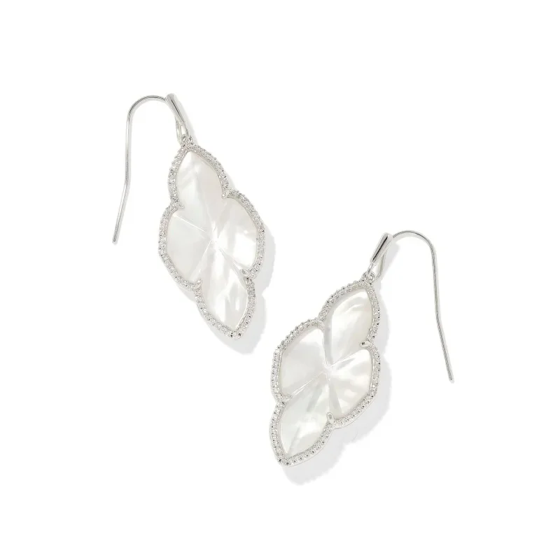 Dangle Earrings with Gems-Kendra Scott | Abbie Pave Frame Silver Drop Earrings in Ivory Mother of Pearl