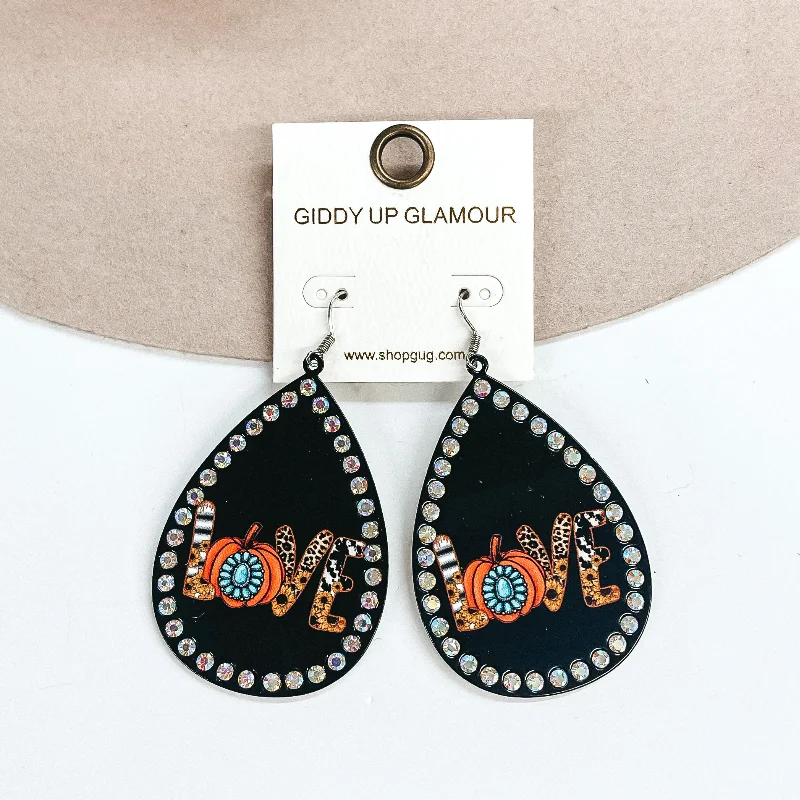 Gold Plated Earrings-Seasonal Treats Love Teardrop Earrings in Black with AB Crystals