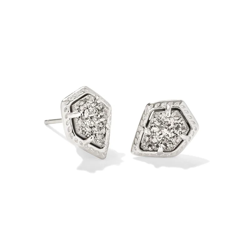 Modern Silver Earrings-Kendra Scott | Framed Tessa Silver Stud Earrings in Platinum Drusy