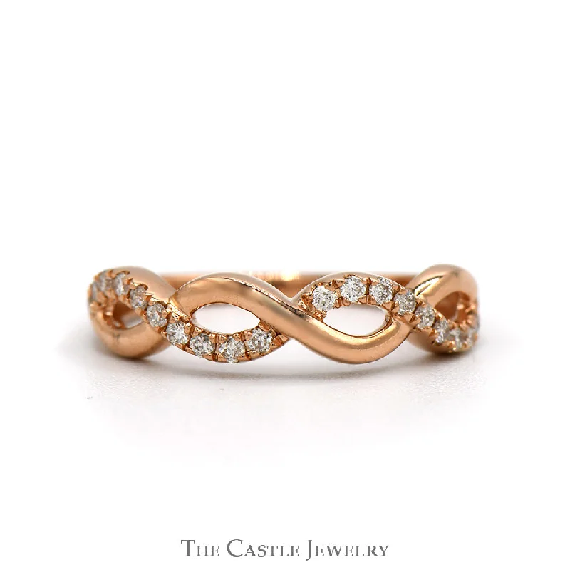 Men's Custom Wedding Ring-Diamond Accented Twisted Infinity Style Band in 14k Rose Gold