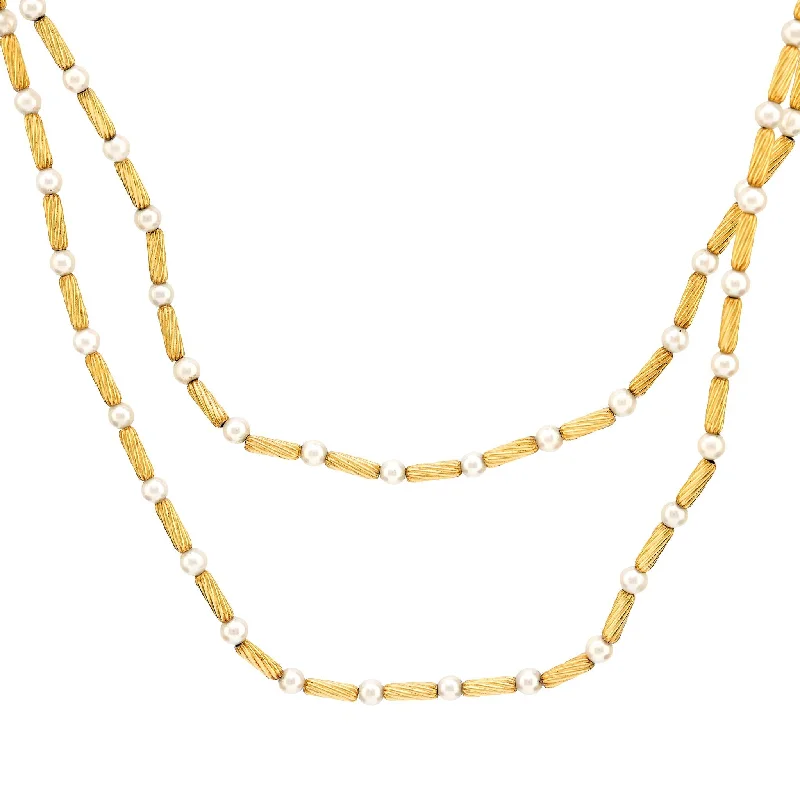 Classic Necklace with Diamonds-David Yurman pearl 18k yellow gold necklace