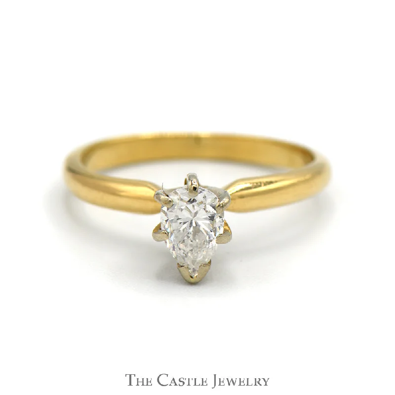 Elegant Wedding Ring-1/2ct Pear Cut Diamond Solitaire Engagement Ring in 14k Yellow Gold 6 Prong Mounting