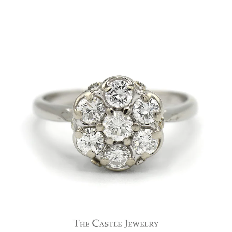 Diamond Anniversary Ring-1cttw 7 Round Diamond Cluster Ring in 14k White Gold