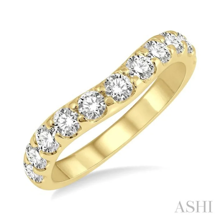 Unique Diamond Ring-1 Ctw Arched Center Round Cut Diamond Wedding Band in 14K Yellow Gold