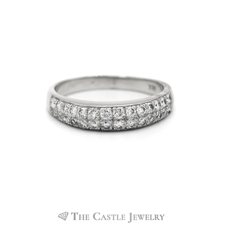 Antique Style Engagement Ring-.75CTTW Double Diamond Row Domed Wedding Band in 18KT White Gold