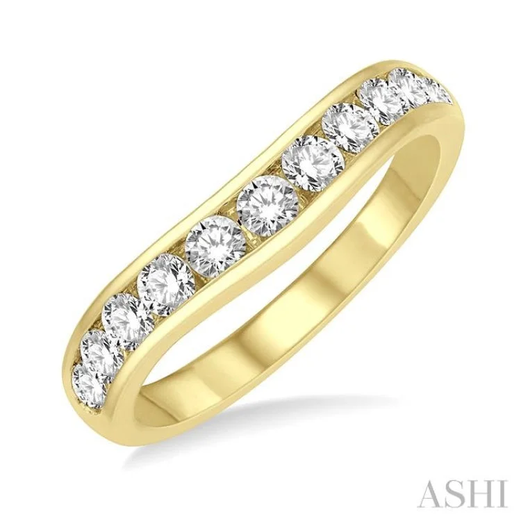 Luxury Diamond Ring-3/4 Ctw Round Cut Diamond Inlay Wedding Band in 14K Yellow Gold