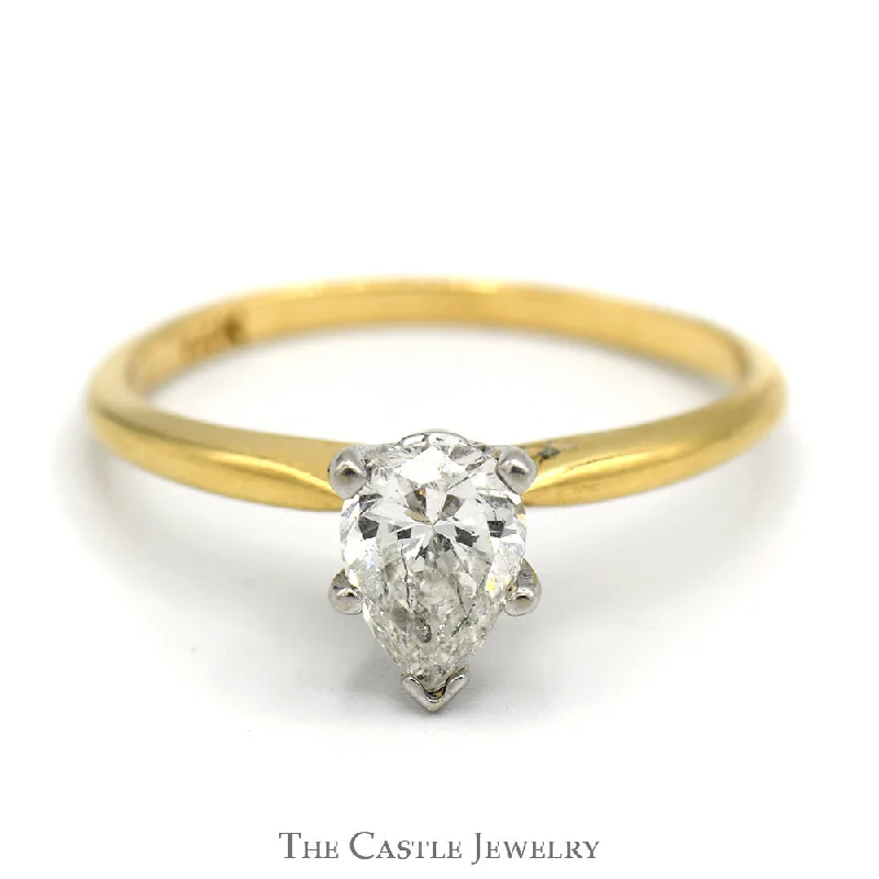 Unique Gold Engagement Ring-.65ct Pear Cut Diamond Solitaire Engagement Ring in 14k Yellow Gold - SI2, I