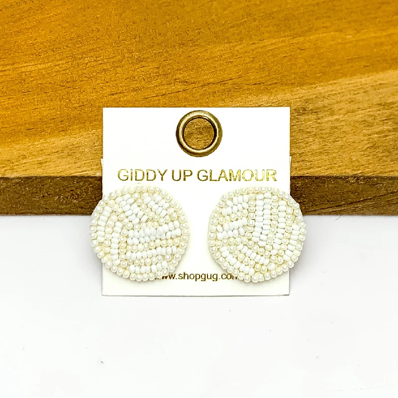 Diamond Hoop Earrings-Let's Get Sporty Seed Bead Volleyball Stud Earrings