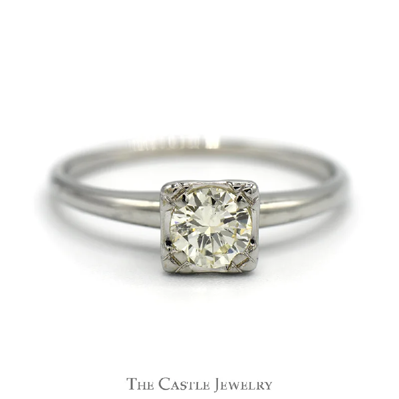 Customizable Birthstone Ring-.60ct Round Brilliant Cut Diamond Solitaire Engagement Ring in 18k White Gold