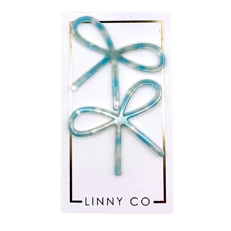 Unique Wedding Earrings-Linny Co | Lola Bow Earrings in Teal Sprinkles