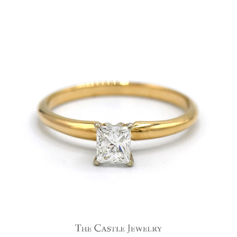 Solitaire Diamond Ring-1/2ct Princess Cut Diamond Solitaire Engagement Ring in 14k Yellow Gold