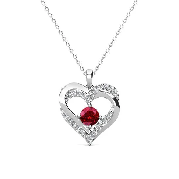 Gold Necklace with Sapphires-Forever 18k White Gold Plated Birthstone Double Heart Necklace with Swarovski Crystals