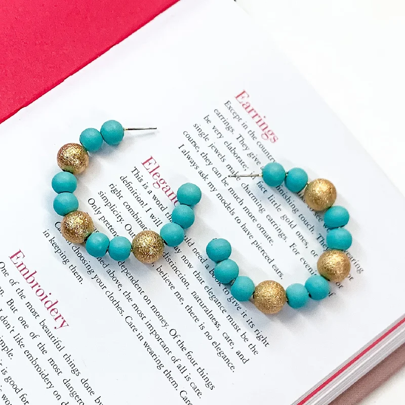 Dainty Earrings for Women-Making Joy Beaded Hoop Earrings with Gold Tone Spacers in Sky Blue