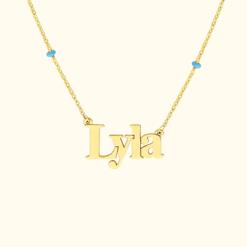 High-End Gold Necklace-Enamel Bead Nameplate Necklace