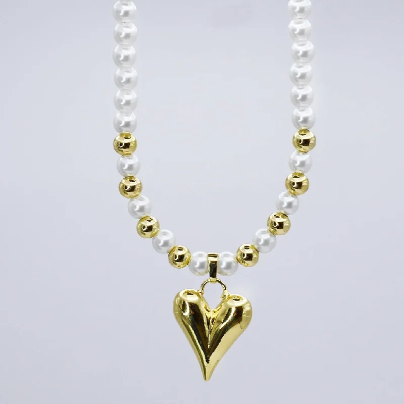 Bridal Pendant Necklace-Pearly Teardrop Heart Necklace A15