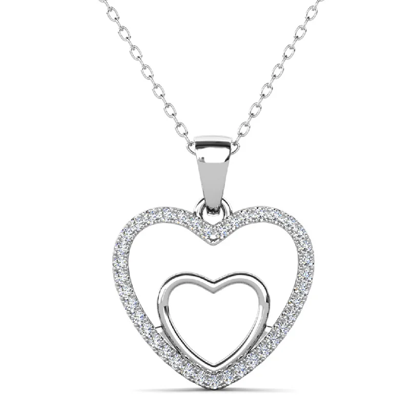 Customizable Wedding Necklace-Amorette 18k White Gold Plated Double Heart Pendant Necklace with Pave Simulated Diamond Crystals