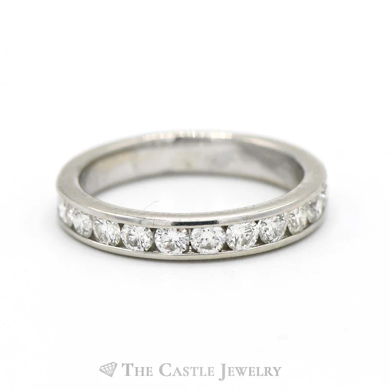 Custom Ring for Engagement-1/2cttw Channel Set Round Diamond Wedding Band in 10k White Gold