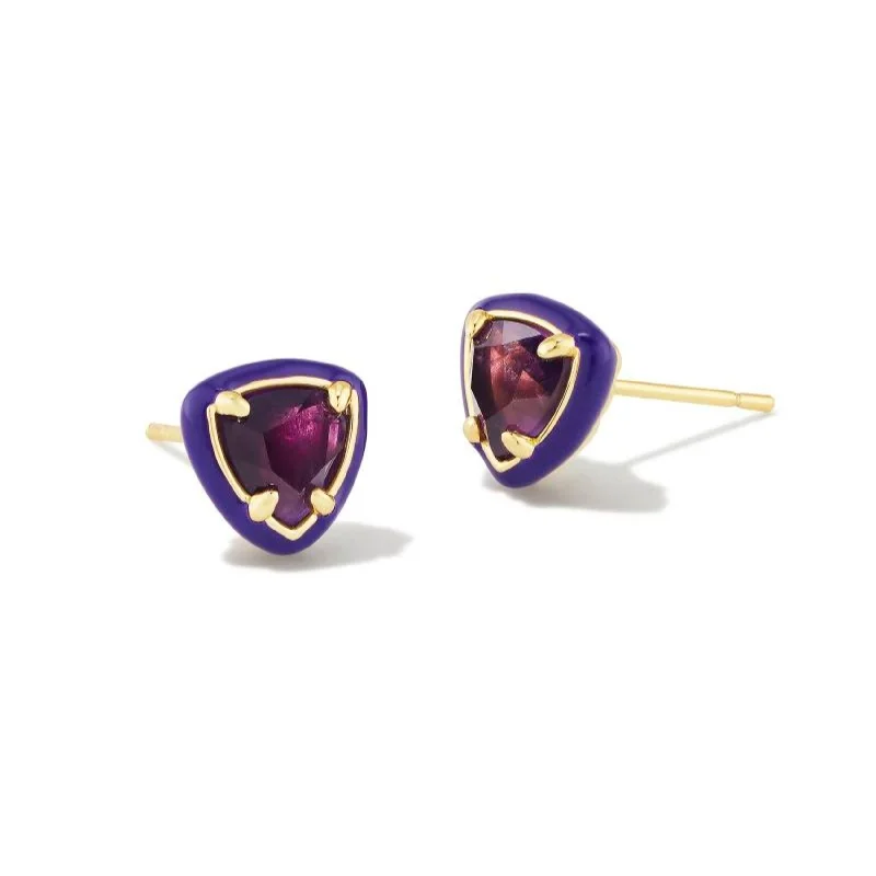 Unique Pearl Earrings-Kendra Scott | Arden Gold Enamel Framed Stud Earrings in Amethyst Illusion