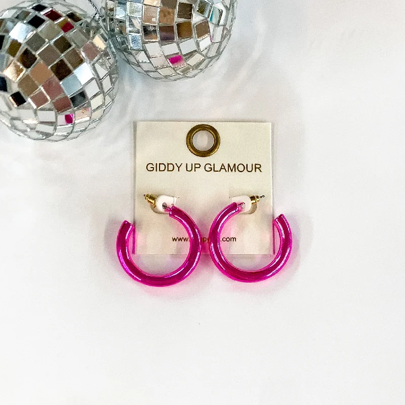 Small Hoop Earrings for Women-Light up Small Neon Hoop Earrings in Hot Pink