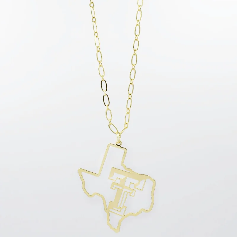 Sparkling Crystal Necklace-Texas Tech Map Necklace Gold T33