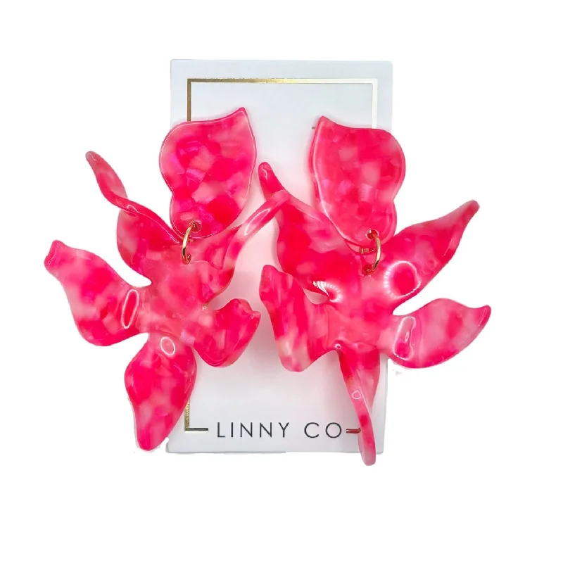 Elegant Gemstone Stud Earrings-Linny Co | Flora Drop Earrings in Pink Party Punch