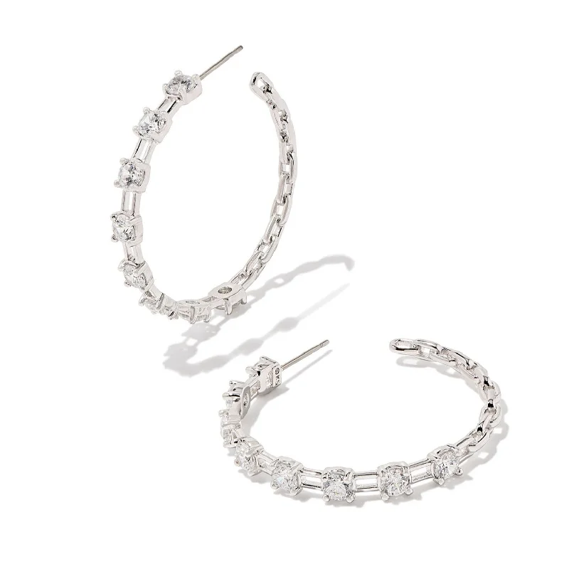 Vintage Silver Earrings-Kendra Scott | Lexi Silver Hoop Earrings in White Crystal