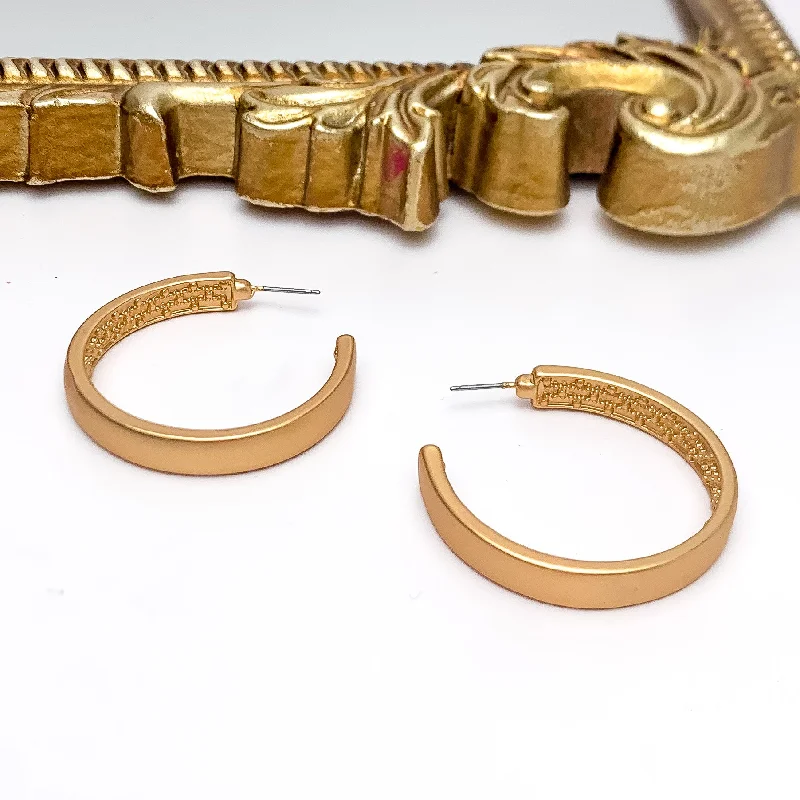 Unique Gold Earrings-Gold Tone Large Hoop Earrings With a Textured Inside