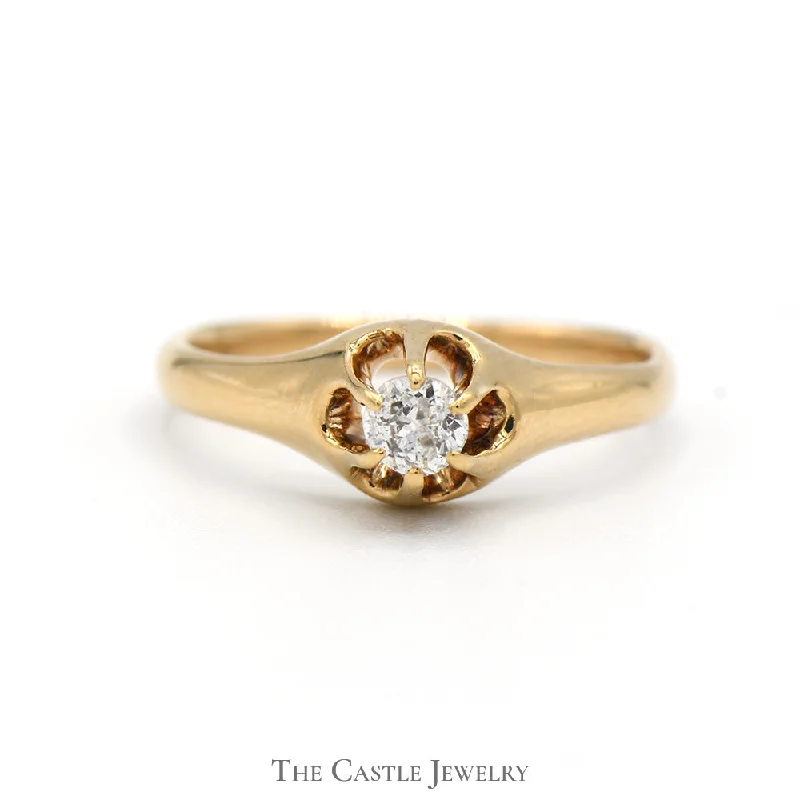 Stunning Gold Ring for Women-Old Mine Cut Diamond Solitaire Engagement Ring with Bearclaw Setting in 14k Yellow Gold