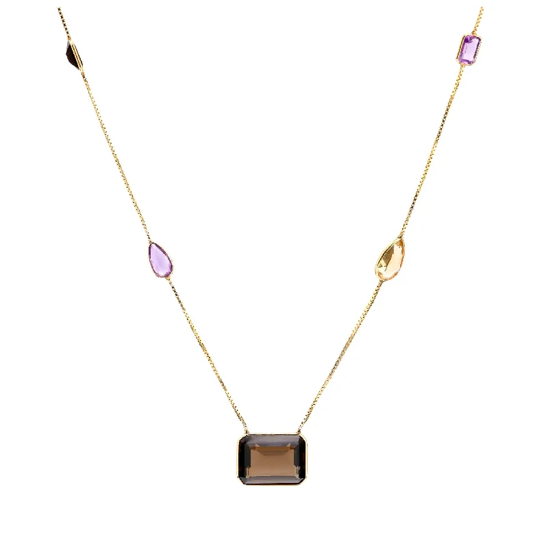 Handmade Silver Necklace-Rabbani 33.20 carat total weight gemstone 14k yellow gold necklace