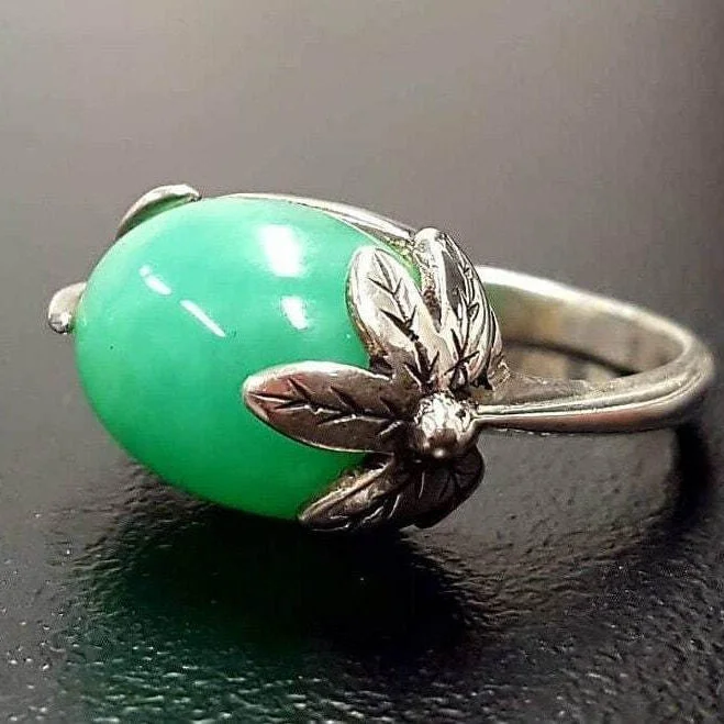 Stackable Rings for Women-Chrysoprase Ring - Leaf Statement Ring - Large Green Ring