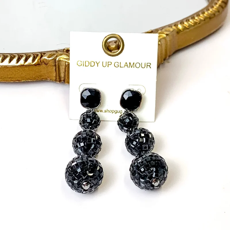 Affordable Gold Earrings-Cushion Crystal Post Disco Ball Dangle Earrings in Black