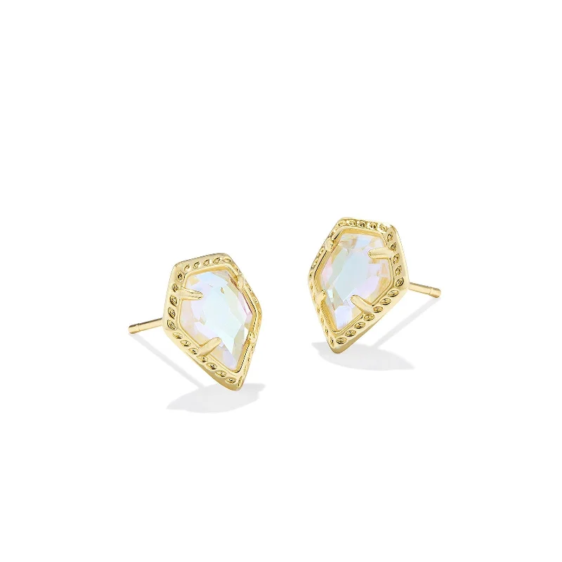 Unique Design Earrings-Kendra Scott | Framed Tessa Gold Stud Earrings in Dichroic Glass