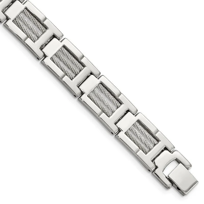 Adjustable Bracelet for Women-Stainless Steel Wire Brushed & Polished 8.5in Bracelet