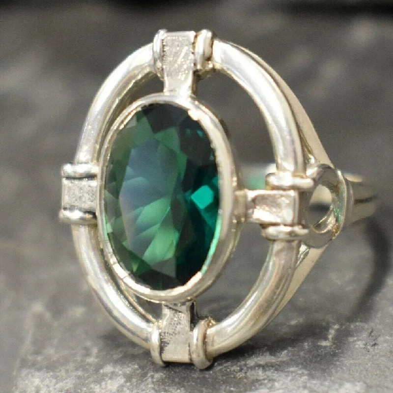 Trendy Stackable Rings-Vintage Emerald Ring - Green Statement Ring - Oval Bezel Ring