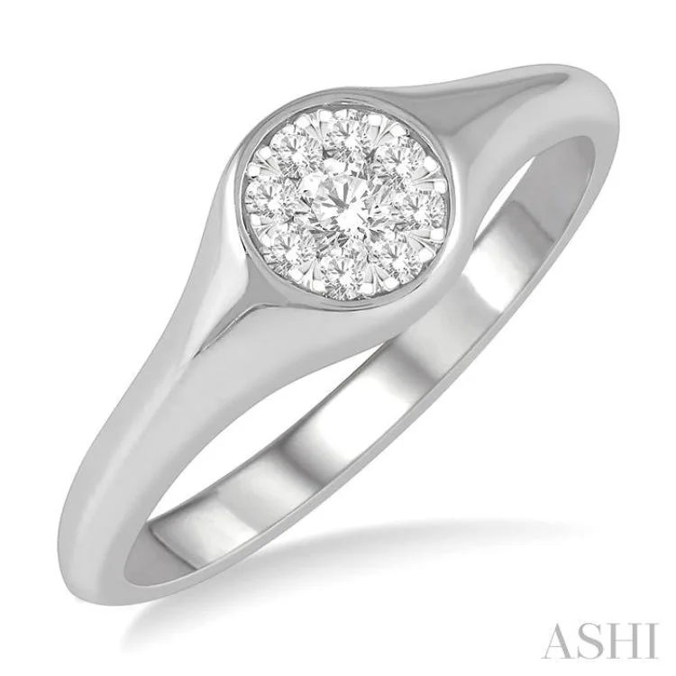 Diamond Ring for Wedding Day-1/6 ctw Round Shape Lovebright Diamond Ring in 14K White Gold