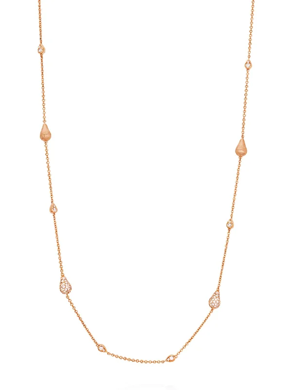 Trendy Layered Necklace for Teens-Orchard Long Multi Charm Rose Gold Necklace