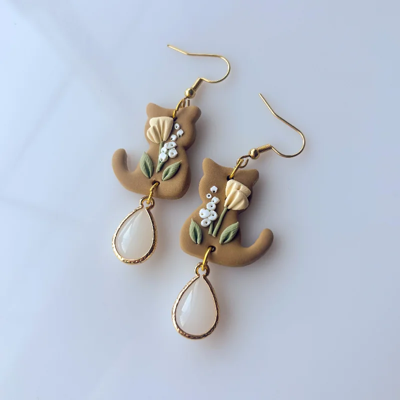 Statement Earrings for Weddings-BABYS BREATH CAT EARRINGS