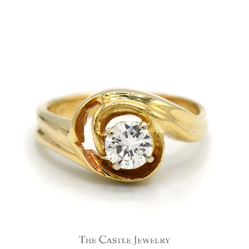 Custom Diamond Wedding Ring-1/2ct Round Diamond Solitaire in 14k Yellow Gold Open Looped Designed Ring