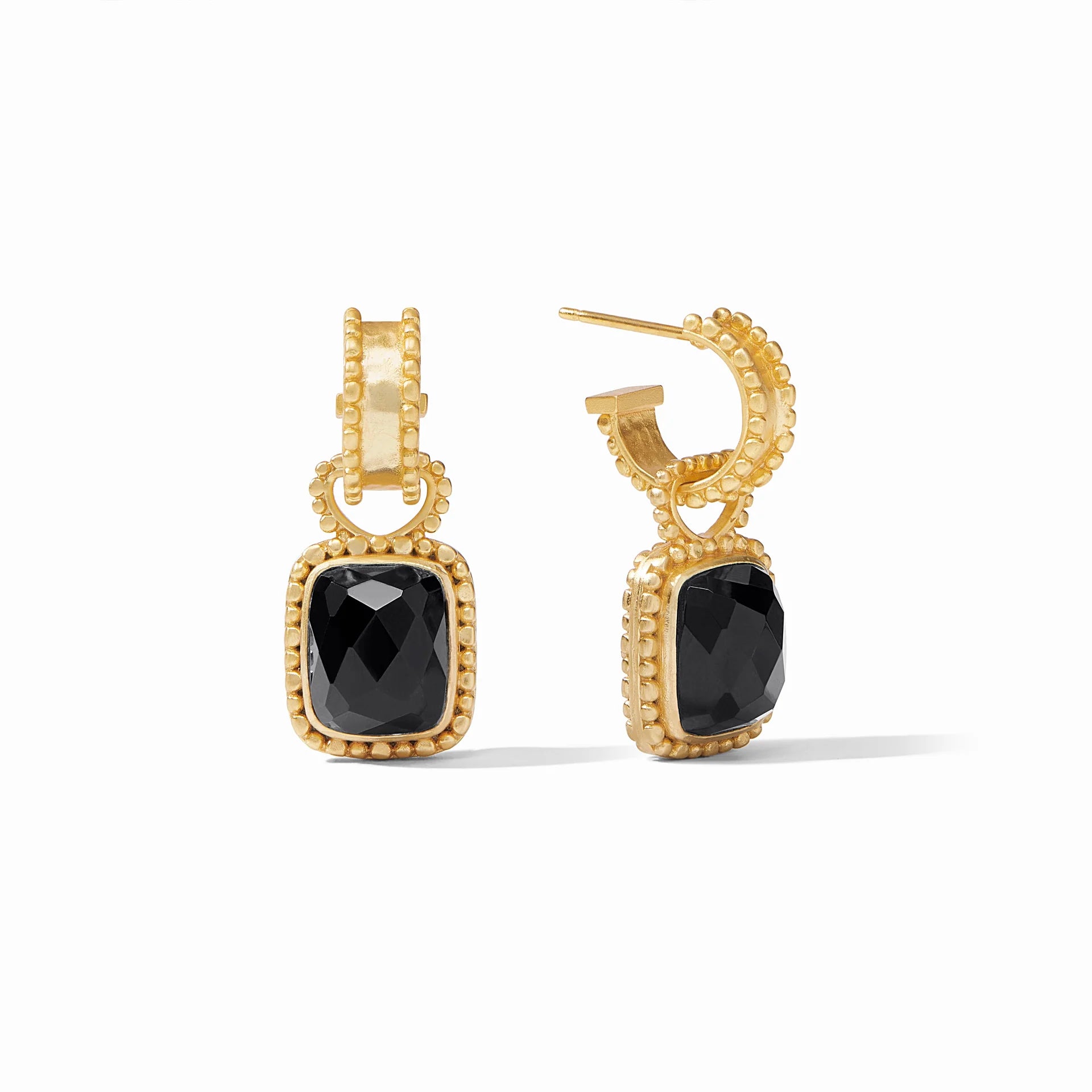 Casual Earrings for Women-Julie Vos | Marbella Gold Hoop Earrings & Charm in Obsidian Black