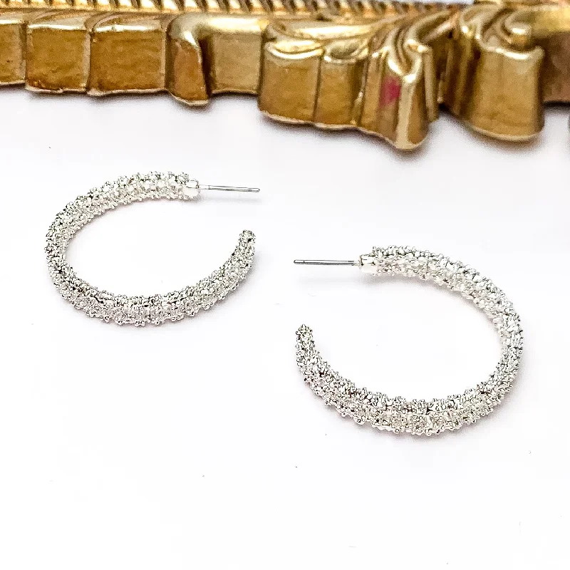 Sparkling Hoop Earrings-Worry Free Medium Silver Tone Textured Hoop Earrings