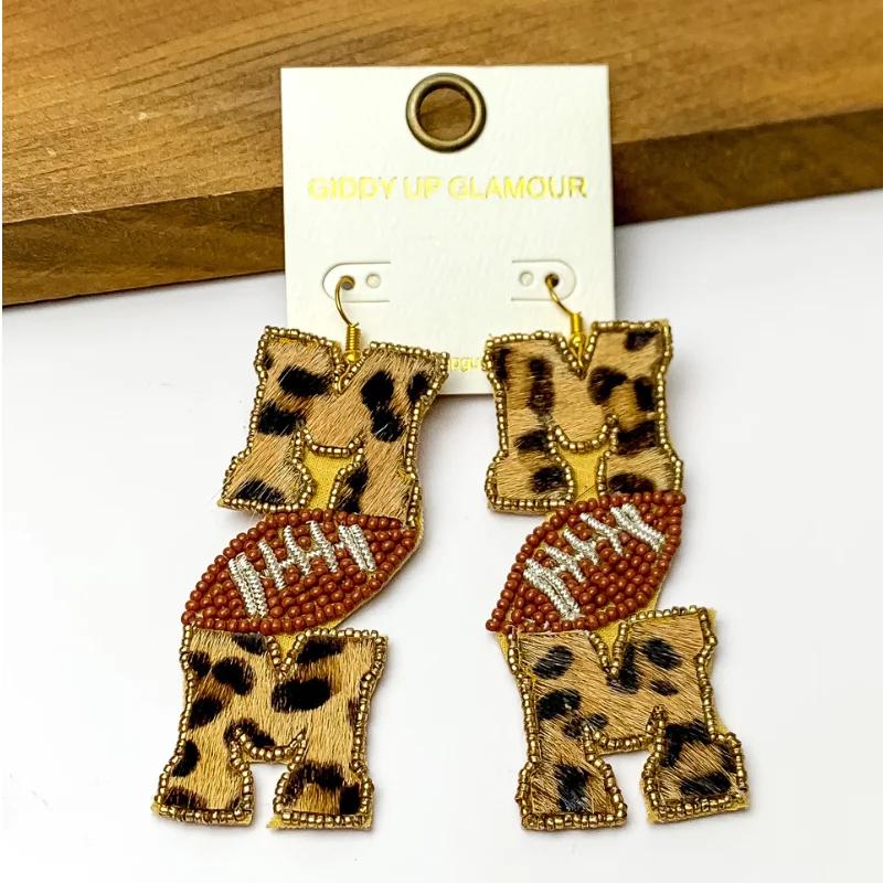 Chic Earrings for Women-Leopard Print Football Mom Earrings